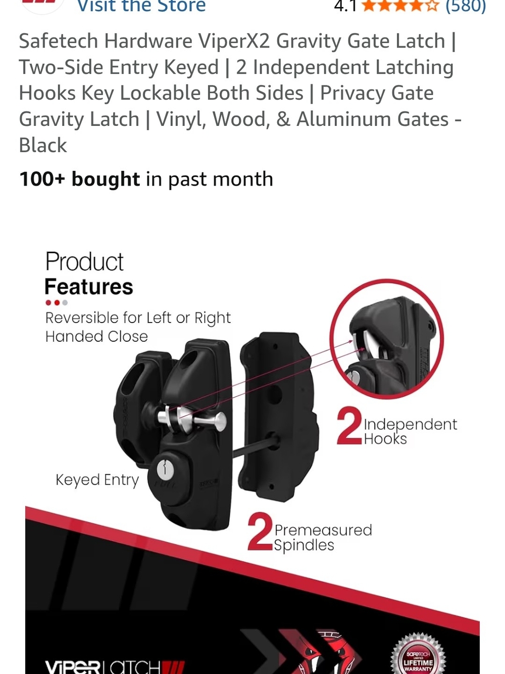 ViperX2 Gravity Gate Latch - Black